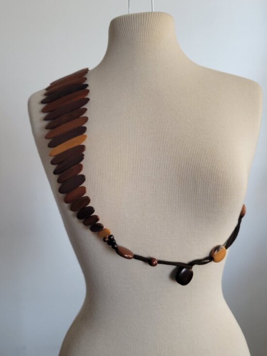Vintage Handcrafted Wooden Bead Waist Belt / Statement Necklace Adjustable 27\